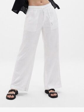 Athleta Linen-Blend Elastic Waist Wide Leg Pants - Off-White
